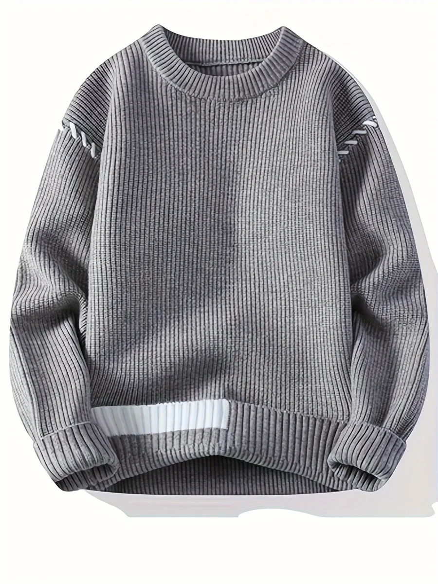 Pull col rond côtelé rouge avec détails contrastants - Imagen 6