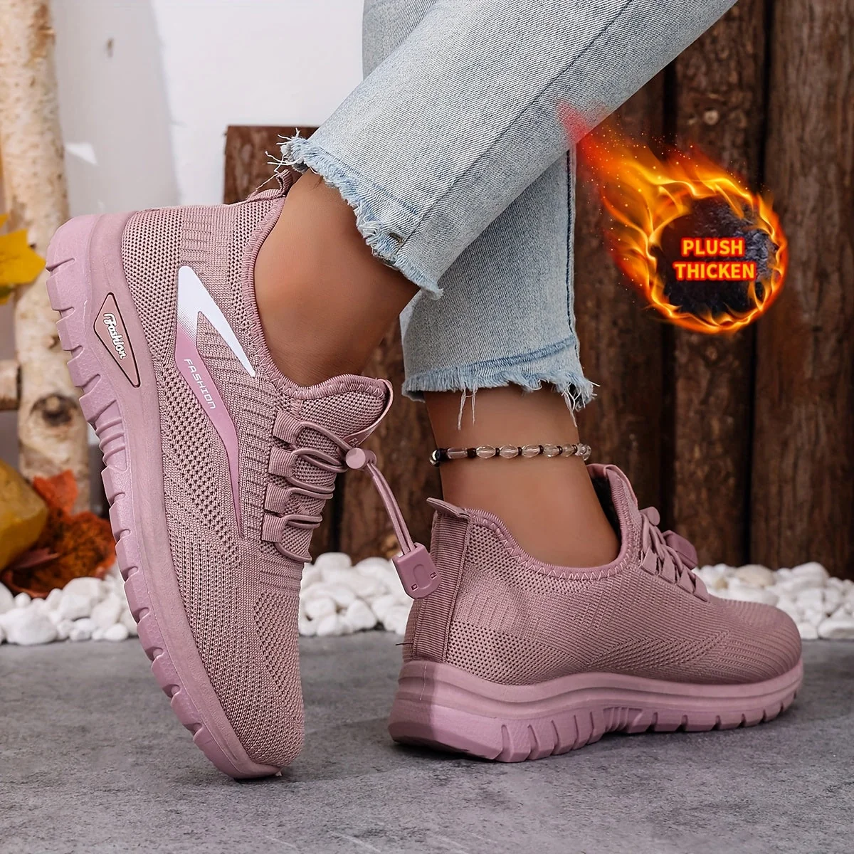 Baskets femme matelassées rose fuchsia à lacets élastiques - Imagen 9
