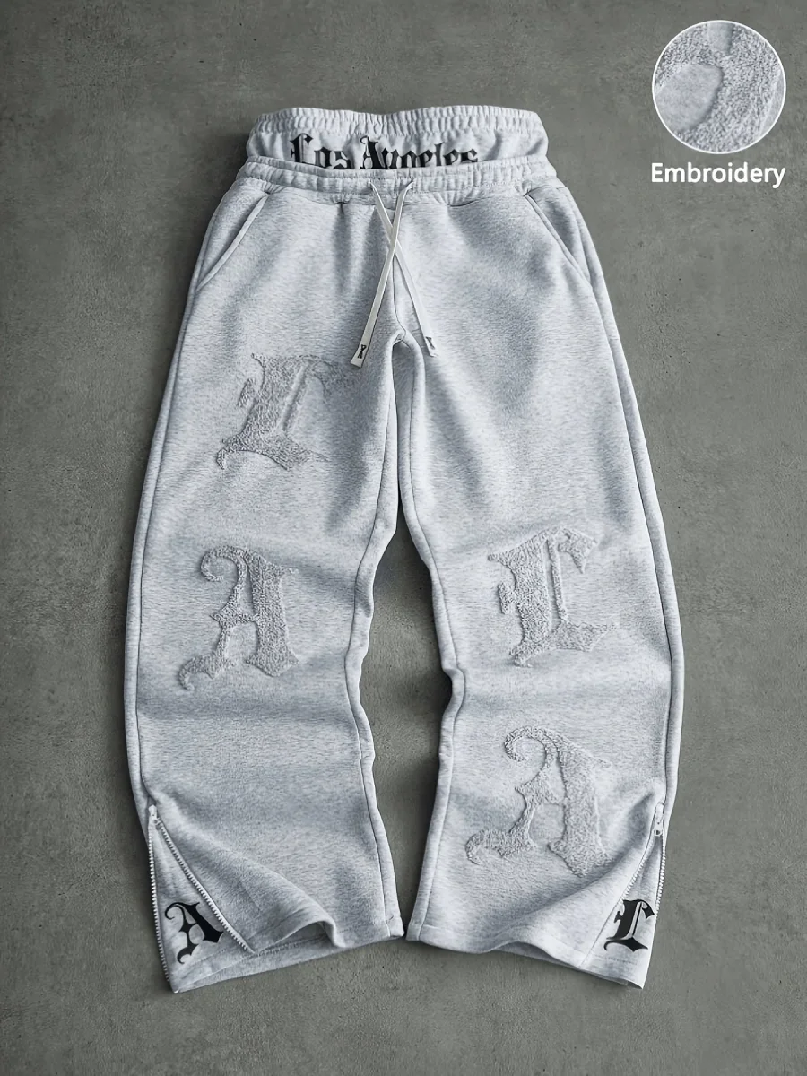 Pantalon de jogging ample brodé noir pour homme - Imagen 4