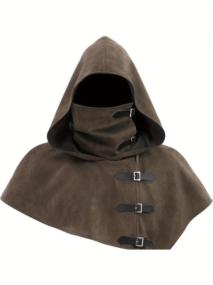 Capuche avec masque intégré et capeline à boucles – Style médiéval pour homme ou femme - Imagen 2