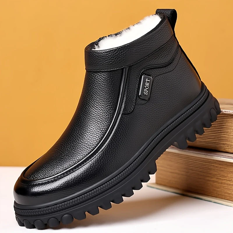 Bottes courtes homme noir doublées fourrure synthétique à semelle crantée et fermeture éclair latérale - Imagen 3