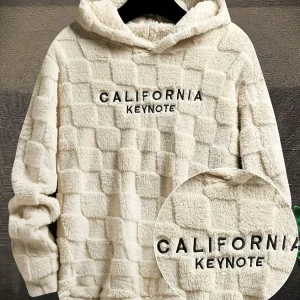 Sweat à capuche doux texturé en peluche pour homme avec motif « California Keynote »