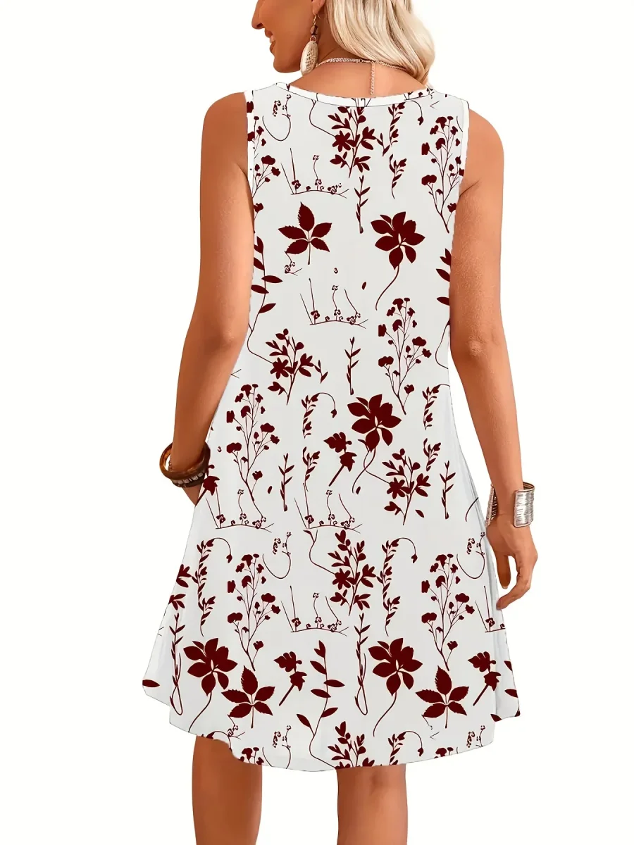 Robe d'été décontractée sans manches femme style floral chic - Imagen 8