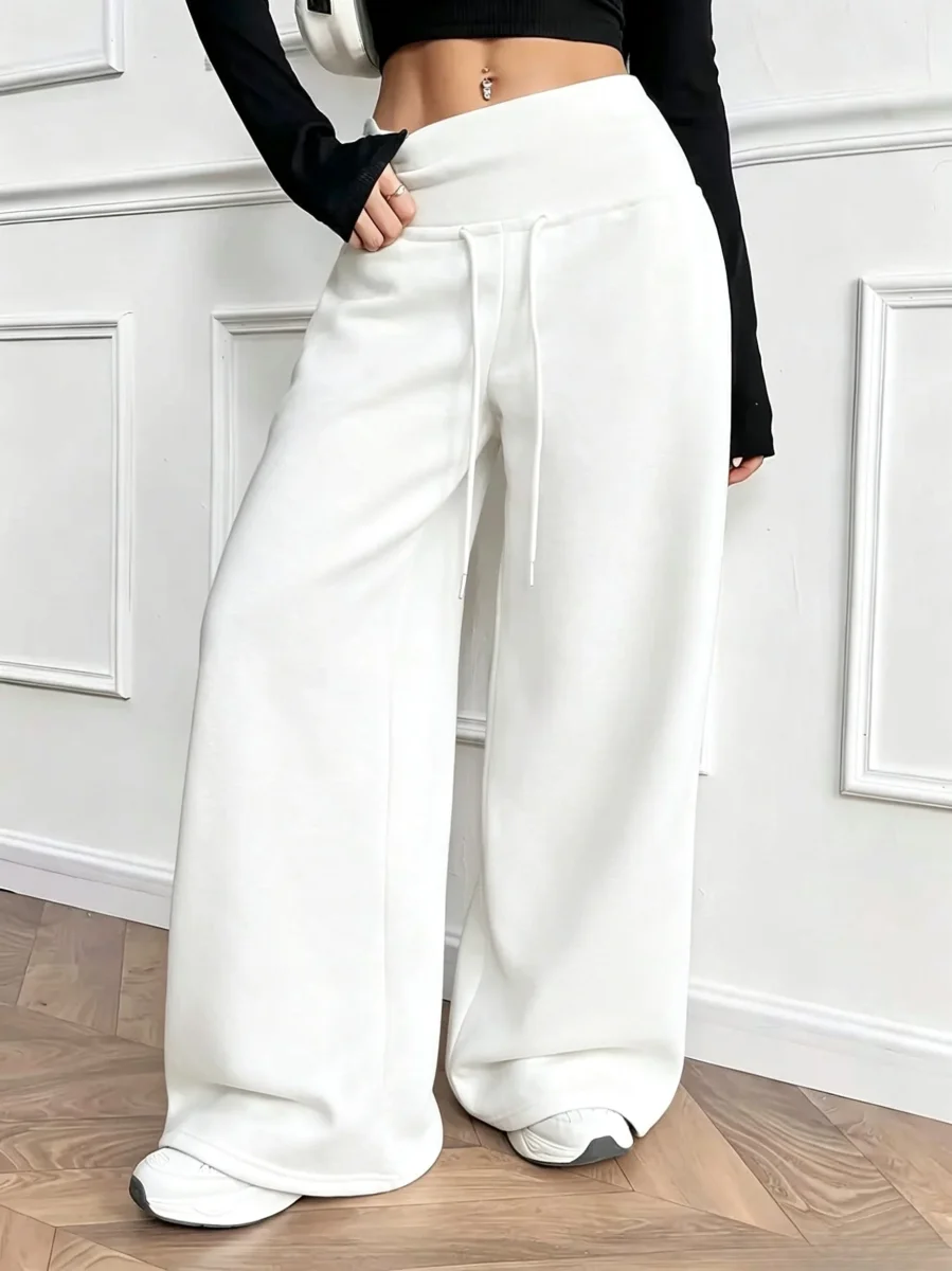Pantalon large fluide taille haute avec cordon de serrage Femme - Imagen 5