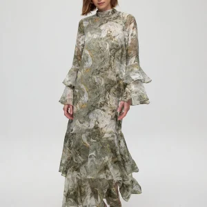ATHOS GREEN – Vestido + Capa larga estampado verde MIOH