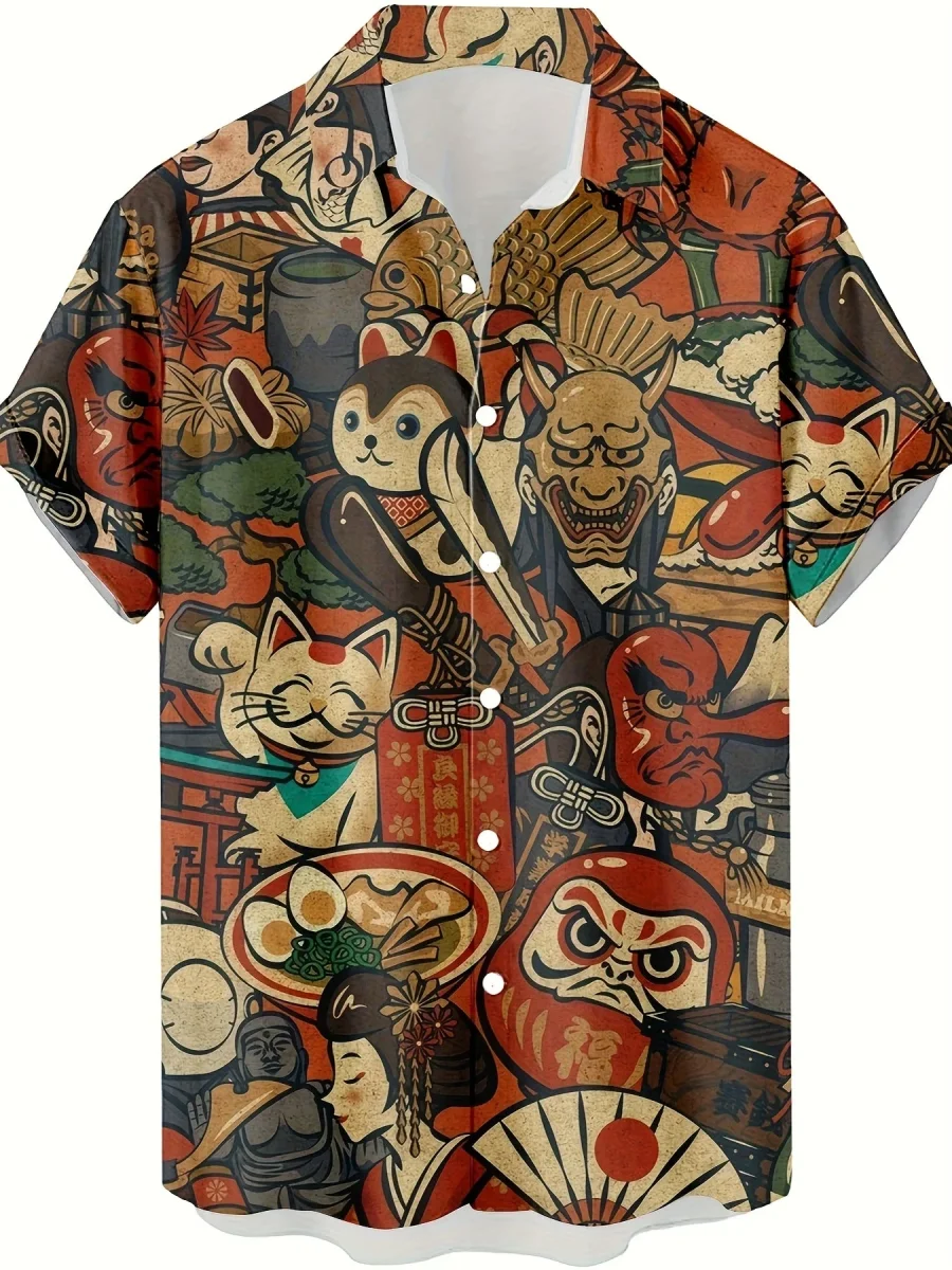 Chemise homme à manches courtes style japonais graphique casual fête vacances - Imagen 4