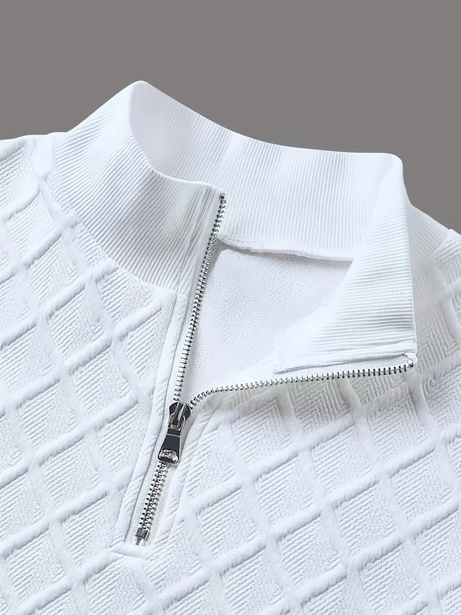 Pull homme blanc texturé à col montant zippé - Imagen 6