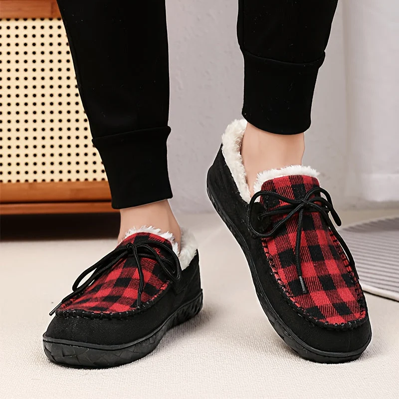 Mocassins Chaussons Doublés à Carreaux Marron pour Homme - Imagen 3