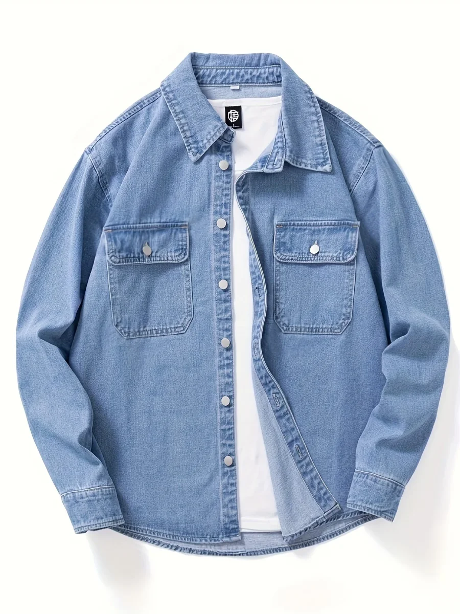 Surchemise Homme Décontractée en Jean à Manches Longues et Poches Poitrine - Imagen 5