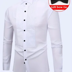 Chemise habillée homme blanche avec plastron plissé et boutons noirs