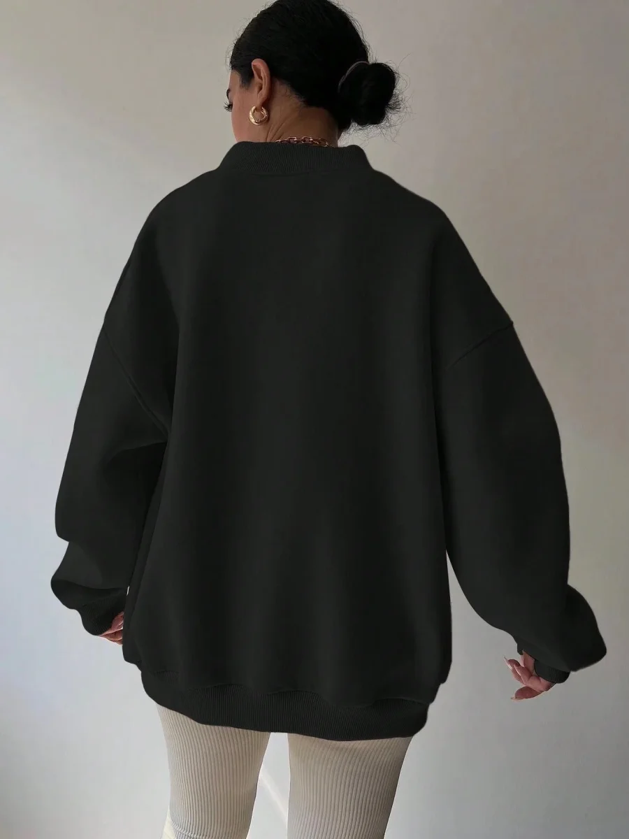 Pull col V femme noir décontracté manches longues - Imagen 4