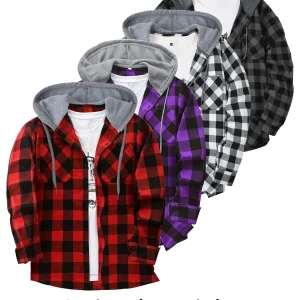 Chemise à carreaux homme à capuche amovible motif bûcheron