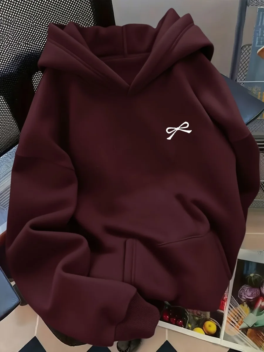 Women's Bow Embroidered Oversized Pullover Hoodie