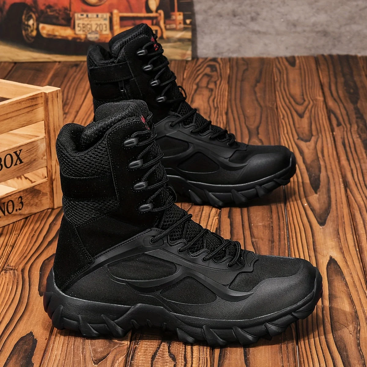 Bottes tactiques homme à lacets, couleur kaki ou noire, robustes, pour extérieur - Imagen 5