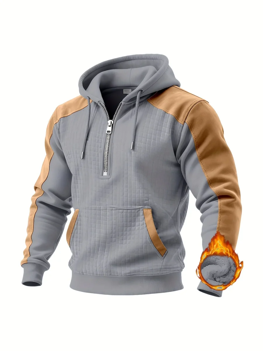 Sweat à Capuche Homme Bicolore Matelassé avec Fermeture Éclair et Poche Kangourou - Imagen 3