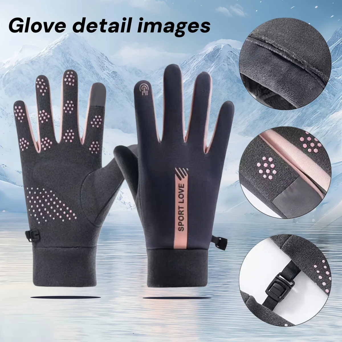 Gants chauds tactiles noirs et gris pour l'hiver, coupe-vent - Imagen 7