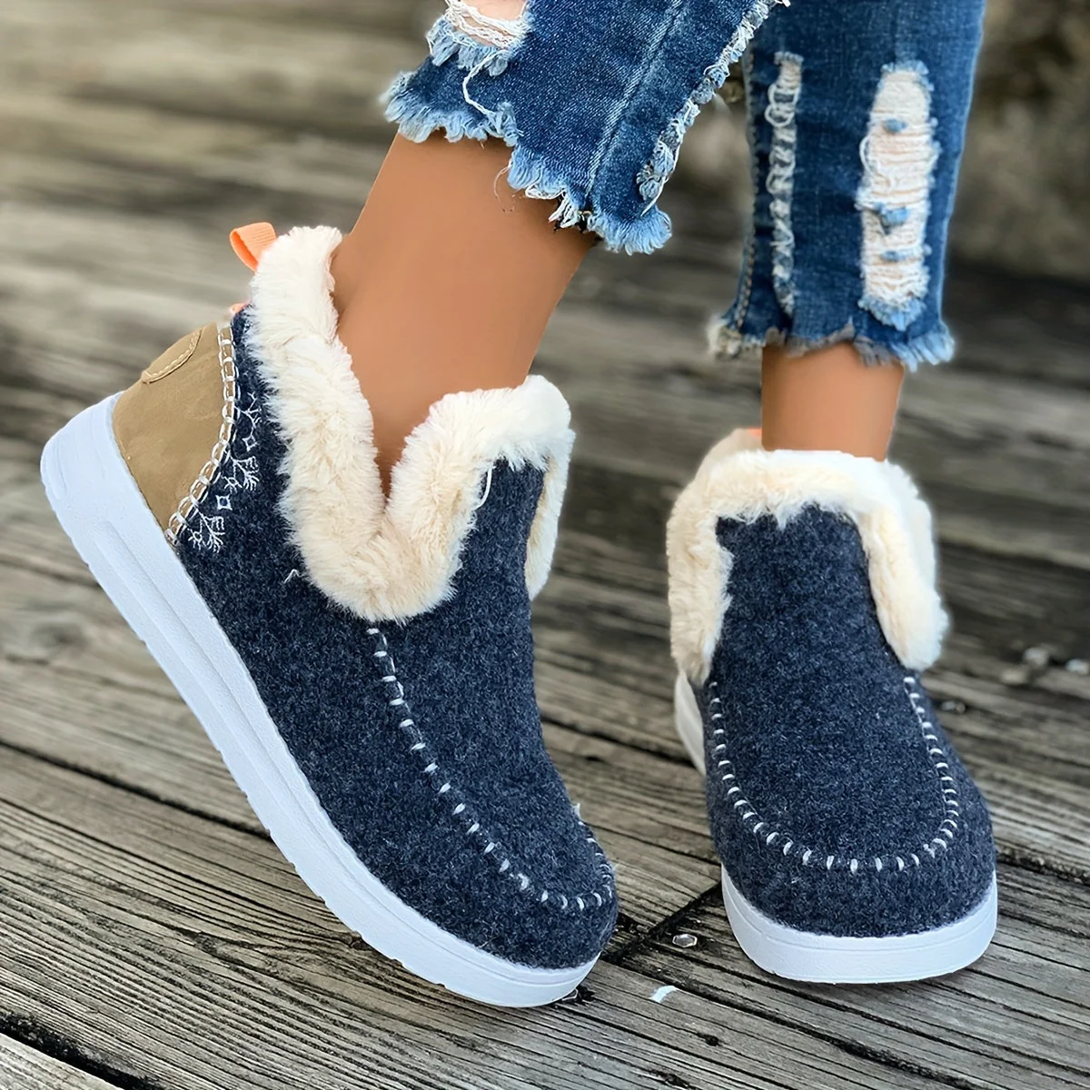 Chaussons montants doublés en fourrure pour femme, style mocassin, diverses couleurs - Imagen 4