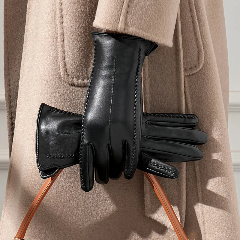Gants noirs souples avec coutures décoratives pour femme - Imagen 4