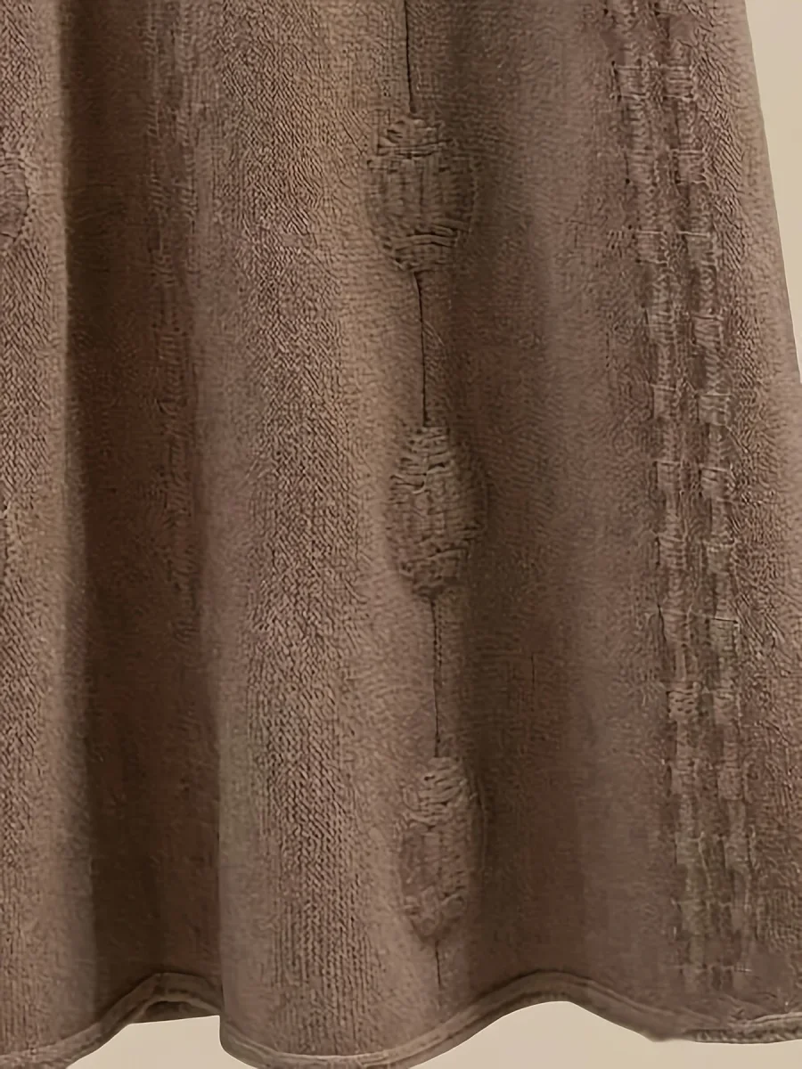 Ensemble Jupe Longue Tricotée et Pull Col Roulé Femme Bicolore Marron Crème Motif Torsadé - Imagen 6