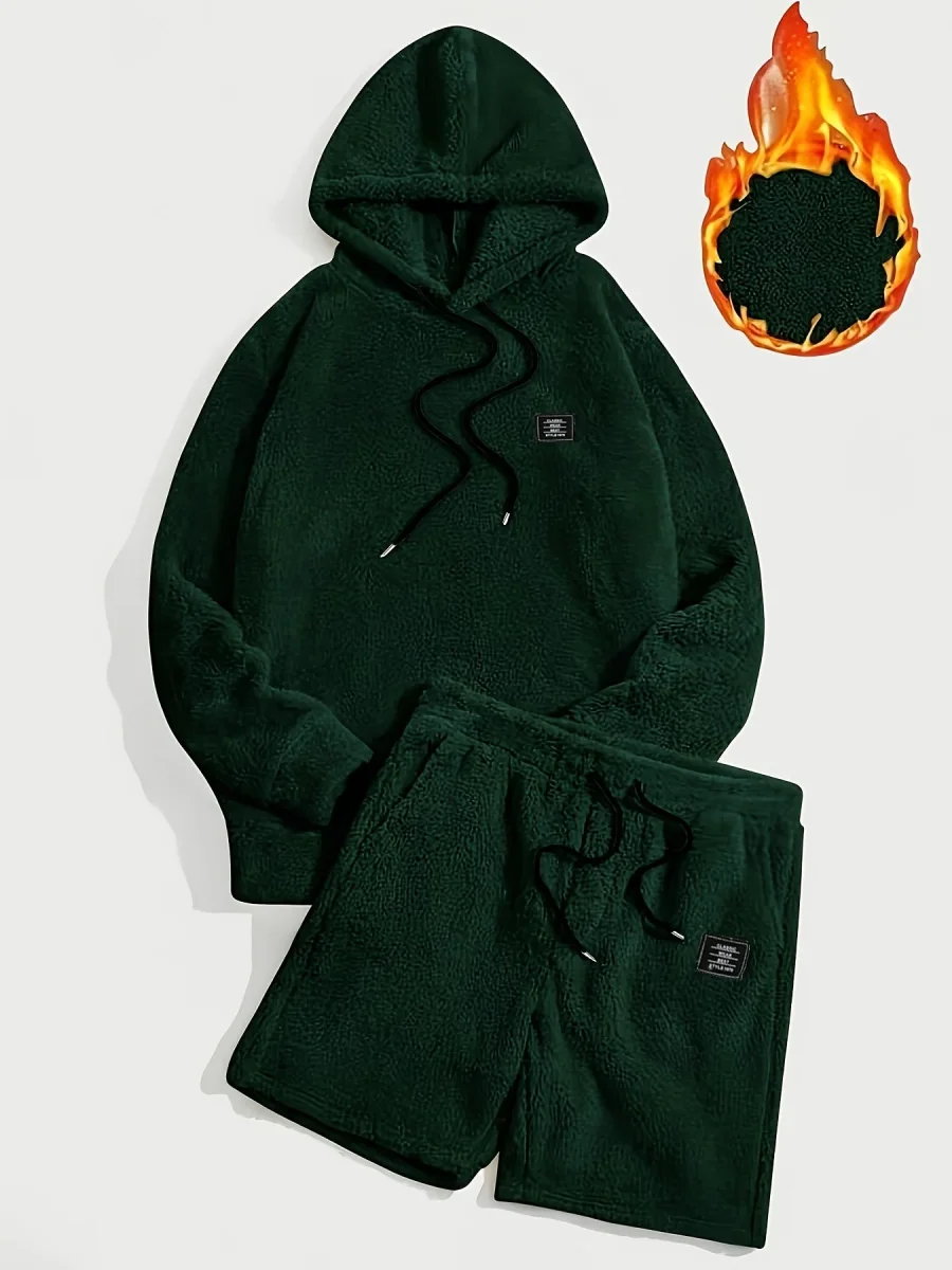 Ensemble Homme Doux Hoodie et Short Molletonné Gris Clair - Imagen 6
