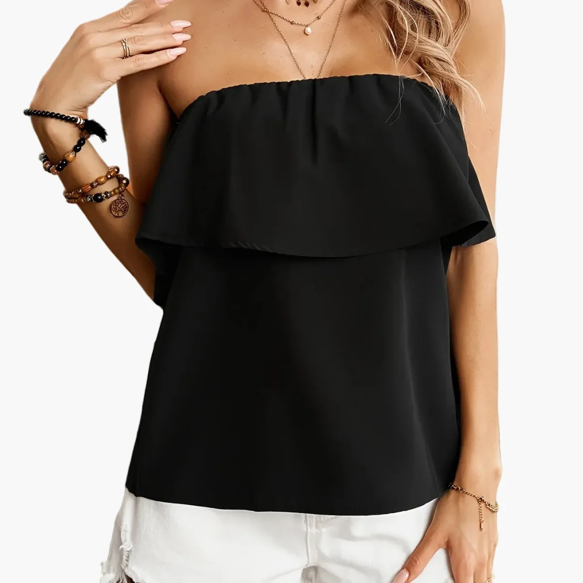 Top bustier volanté élégant femme - idéal été et sorties décontractées - Imagen 8
