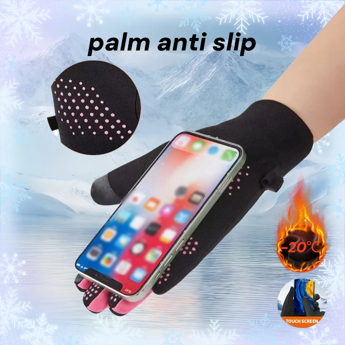 Gants chauds tactiles noirs et gris pour l'hiver, coupe-vent - Imagen 9