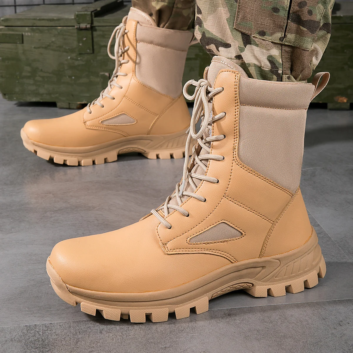Bottes hautes tactiques à lacets pour homme, robustes et antidérapantes - Imagen 8