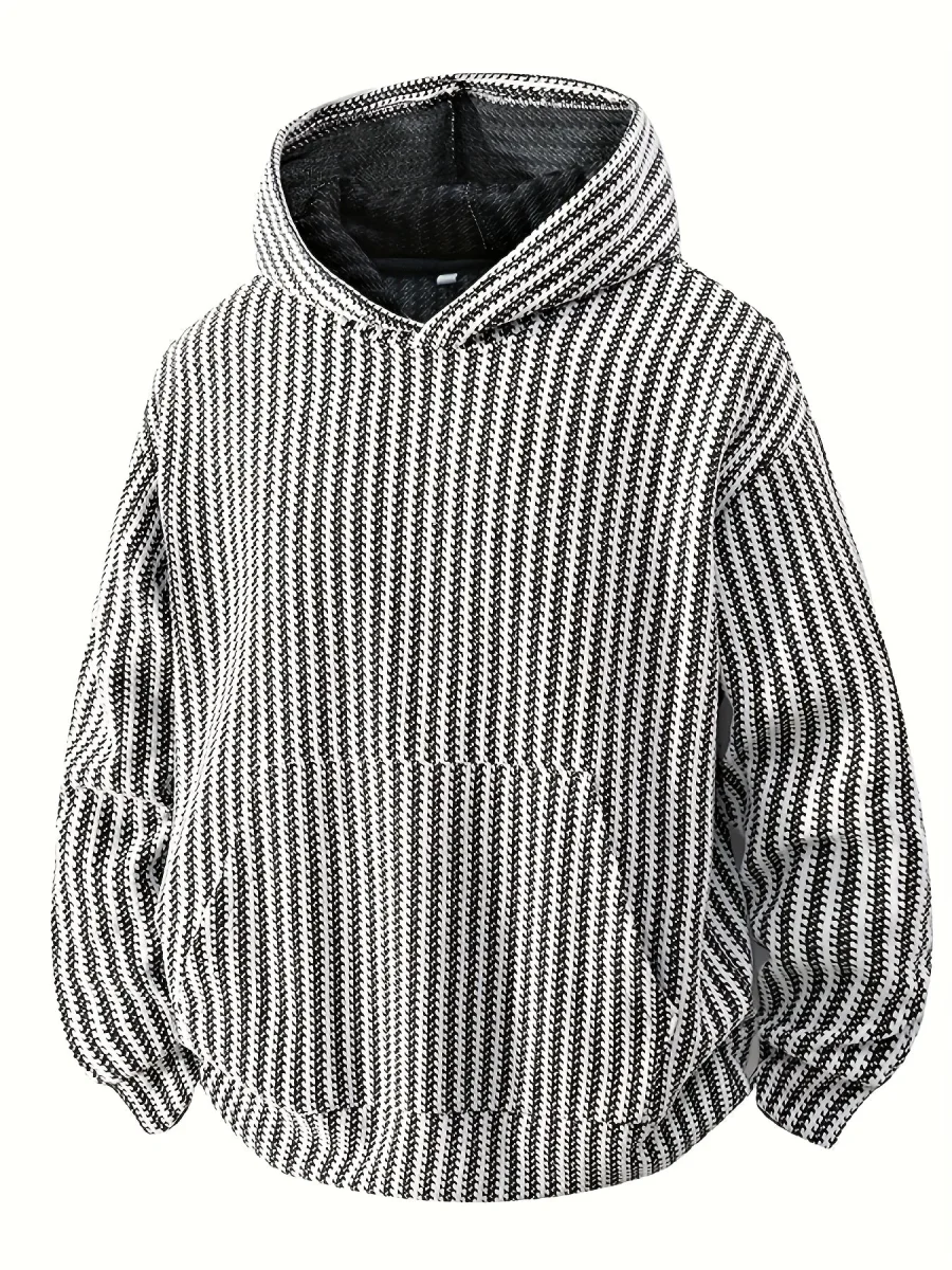 Sweat à Capuche Texturé Noir Oversize avec Poche Kangourou pour Homme - Imagen 3