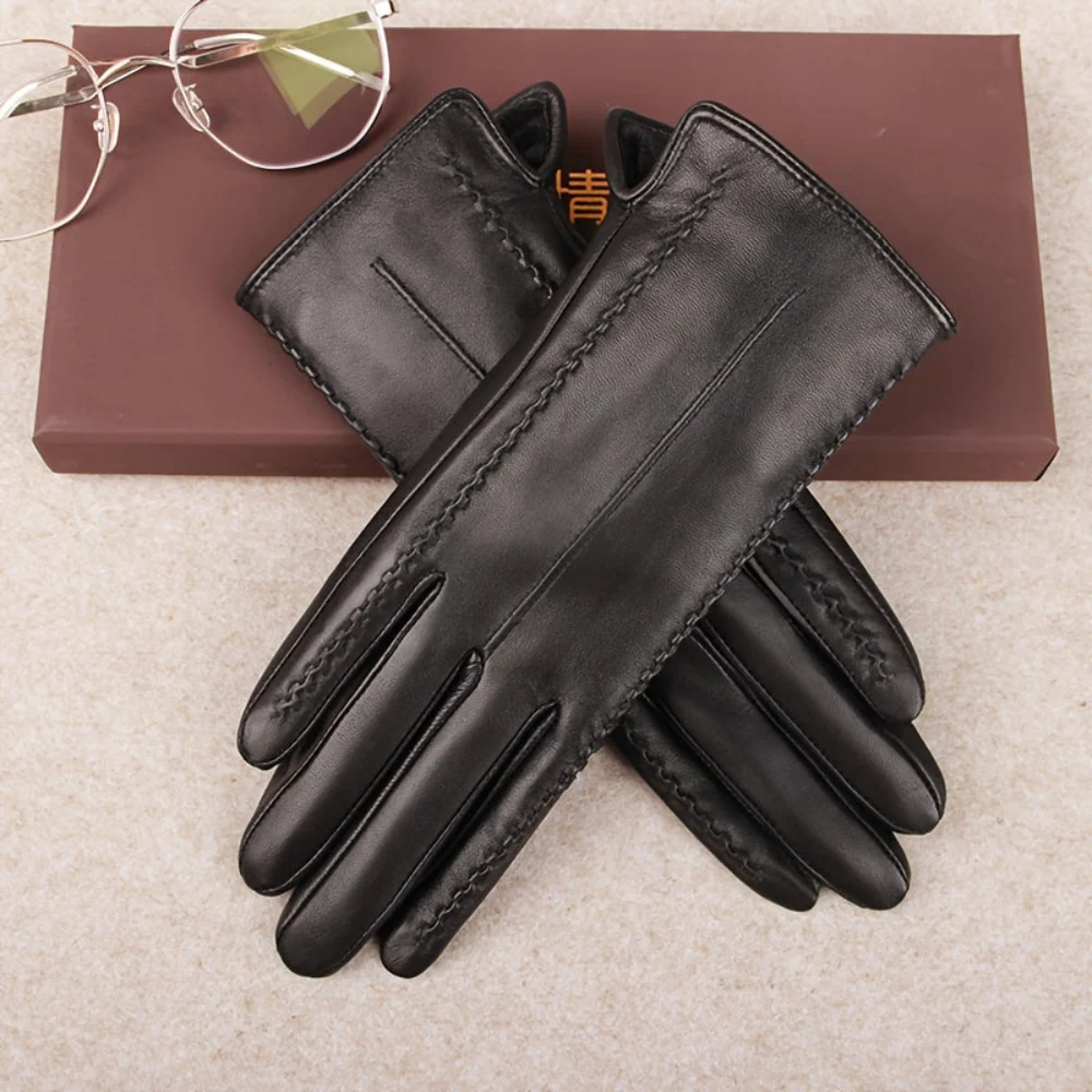 Gants noirs souples avec coutures décoratives pour femme - Imagen 9