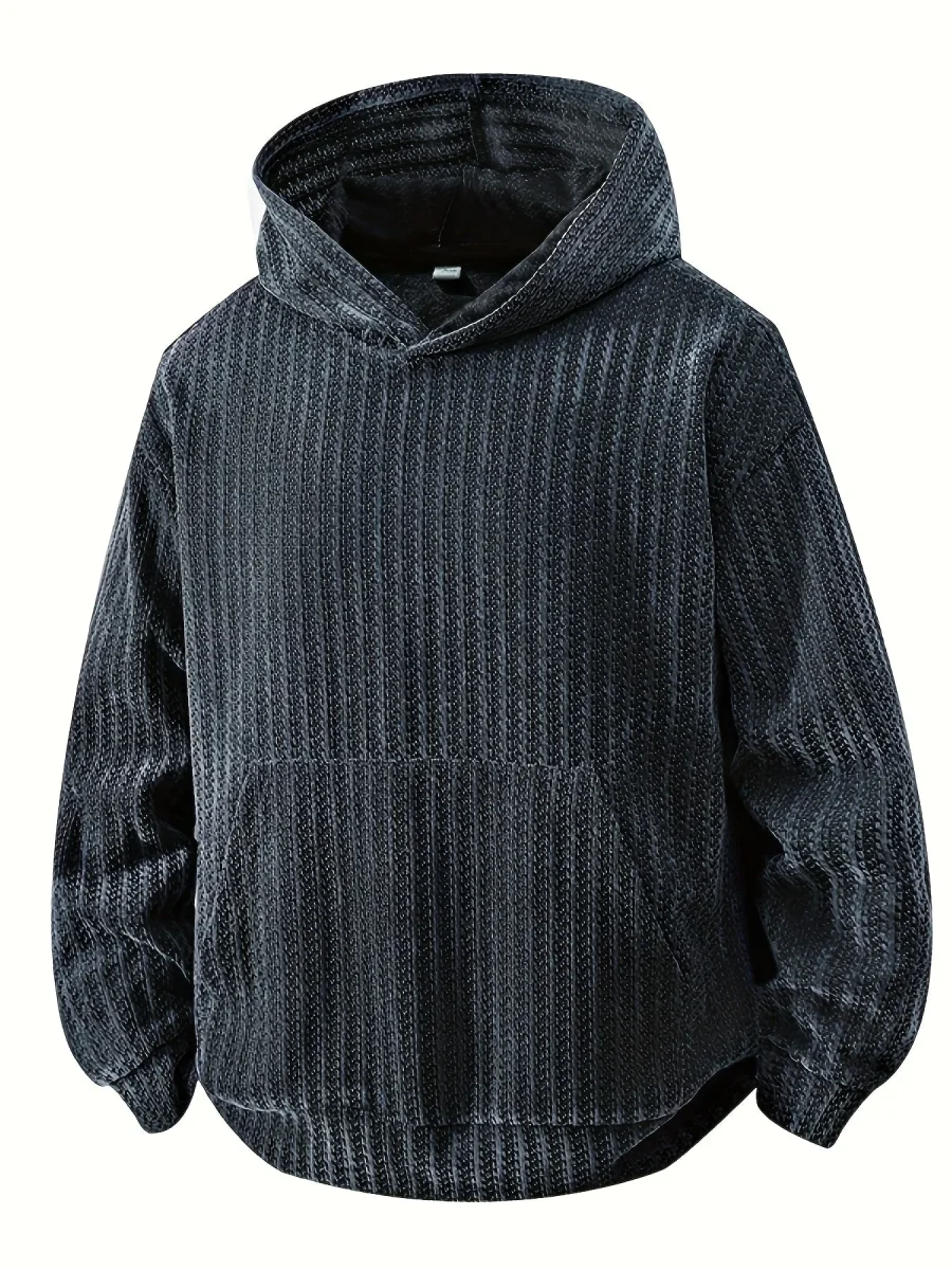 Sweat à Capuche Texturé Noir Oversize avec Poche Kangourou pour Homme - Imagen 4