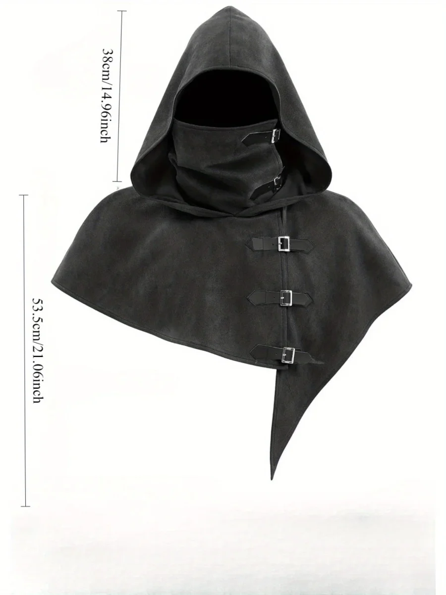 Capuche avec masque intégré et capeline à boucles – Style médiéval pour homme ou femme - Imagen 4
