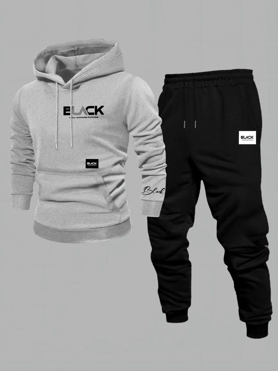Ensemble Survêtement Homme Capuche et Pantalon Jogging Uni avec Cordon - Imagen 7