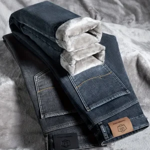 Jean homme doublé polaire coupe droite style décontracté bleu ou gris