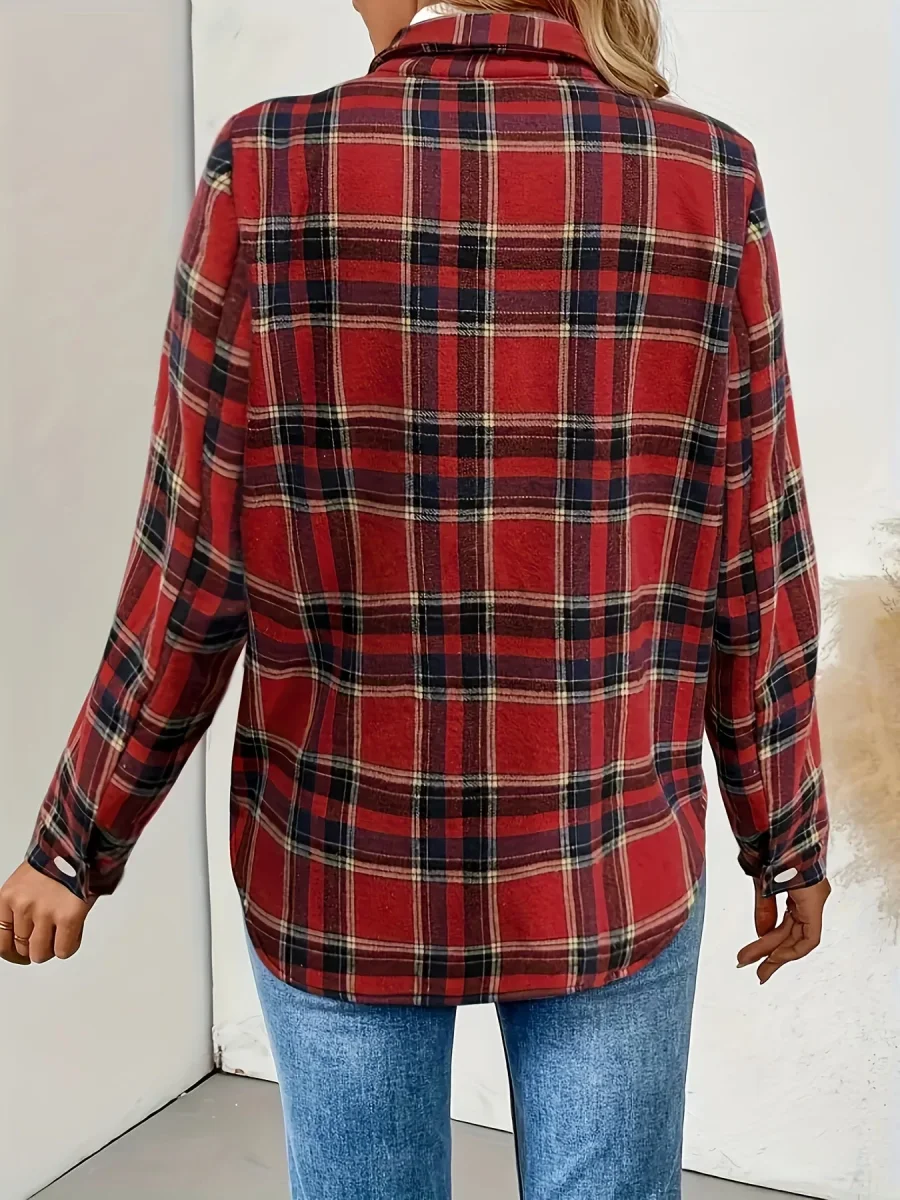 Chemise Veste Femme à Carreaux Doublée Effet Mouton Vert Menthe Rouge - Imagen 6