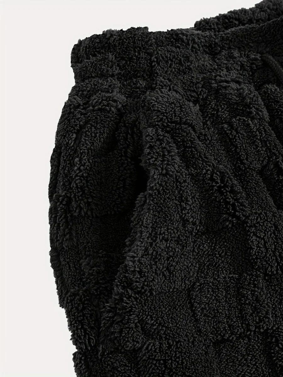 Pantalon de jogging doux à motif texturé à carreaux et cordon de serrage - Imagen 6