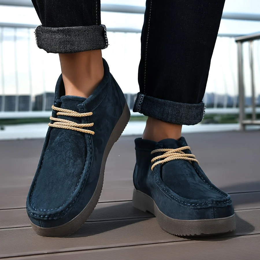 Chaussures montantes homme à lacets style mocassin, couleur unie, semelle épaisse - Imagen 7