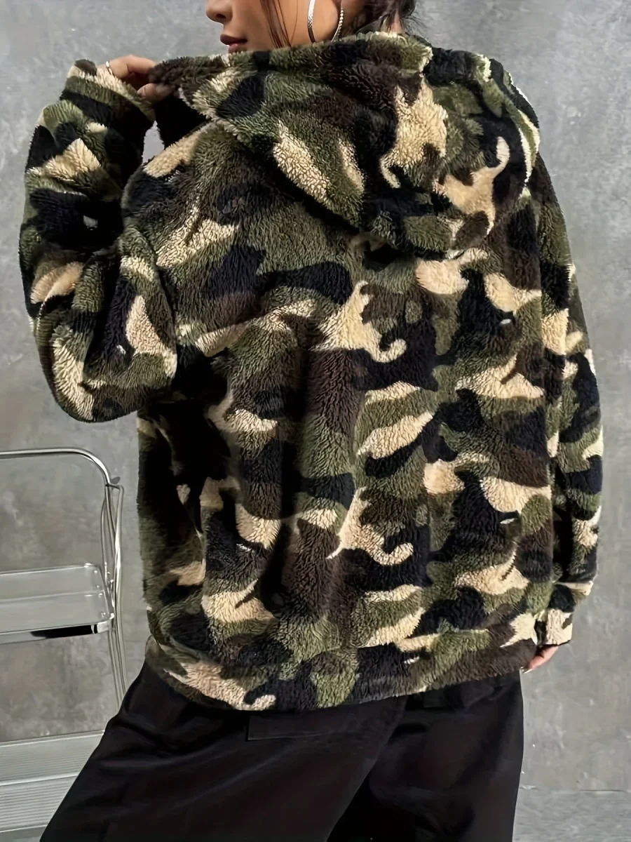 Veste à capuche zippée camouflage femme motif doux - Imagen 5