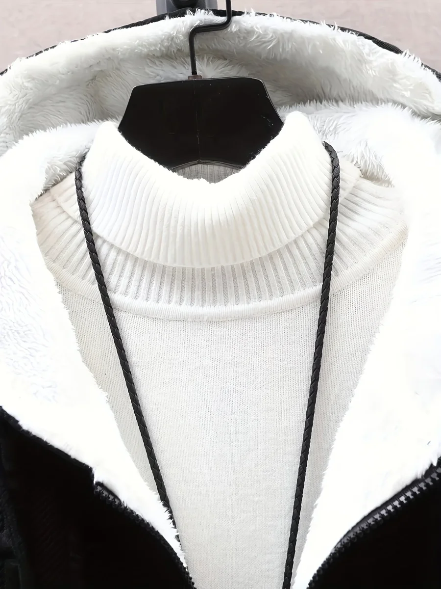Veste à capuche doublée polaire Homme Noir motif texturé zippée - Imagen 9
