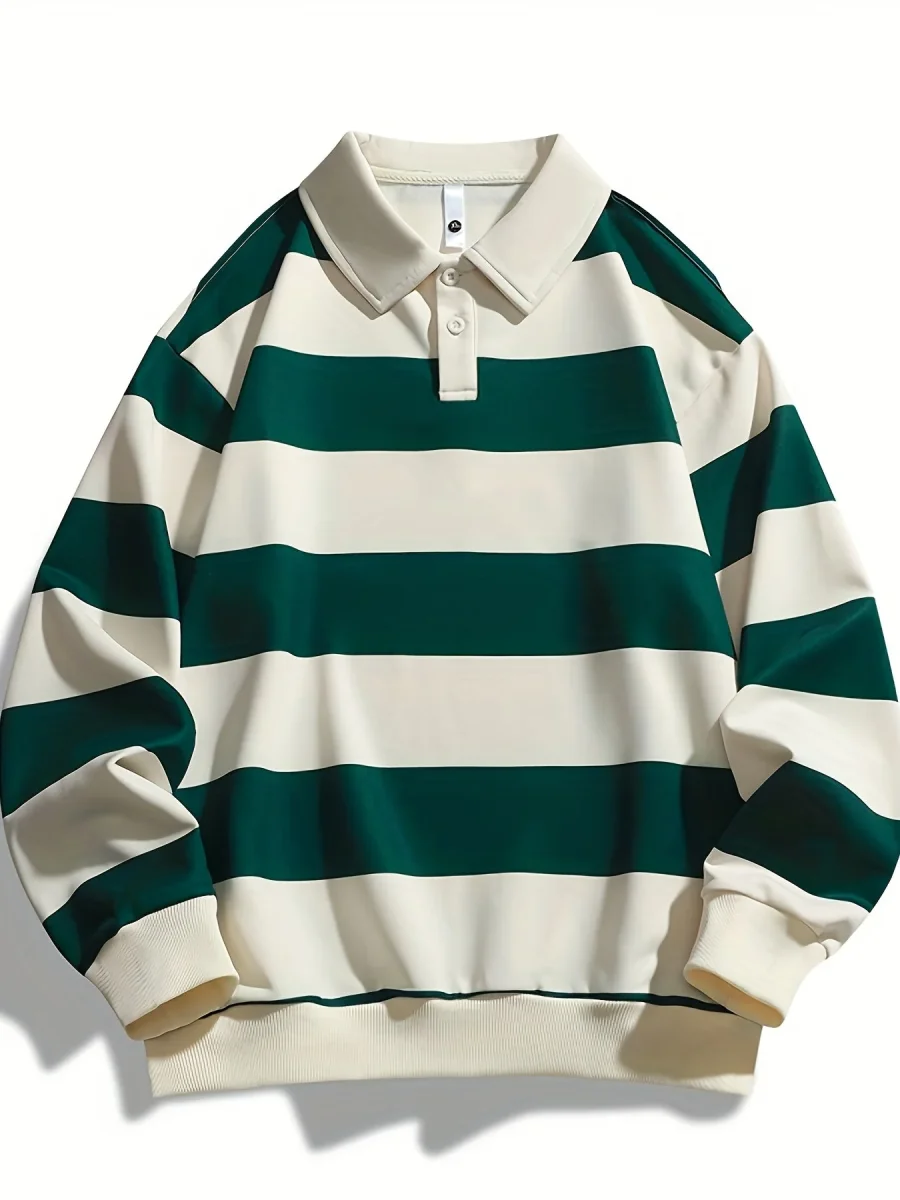 Polo manches longues à rayures horizontales marron et blanc cassé pour homme - Imagen 9