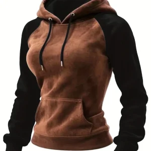 Sweat à Capuche Femme Bicolore Marron et Noir avec Manches Raglan
