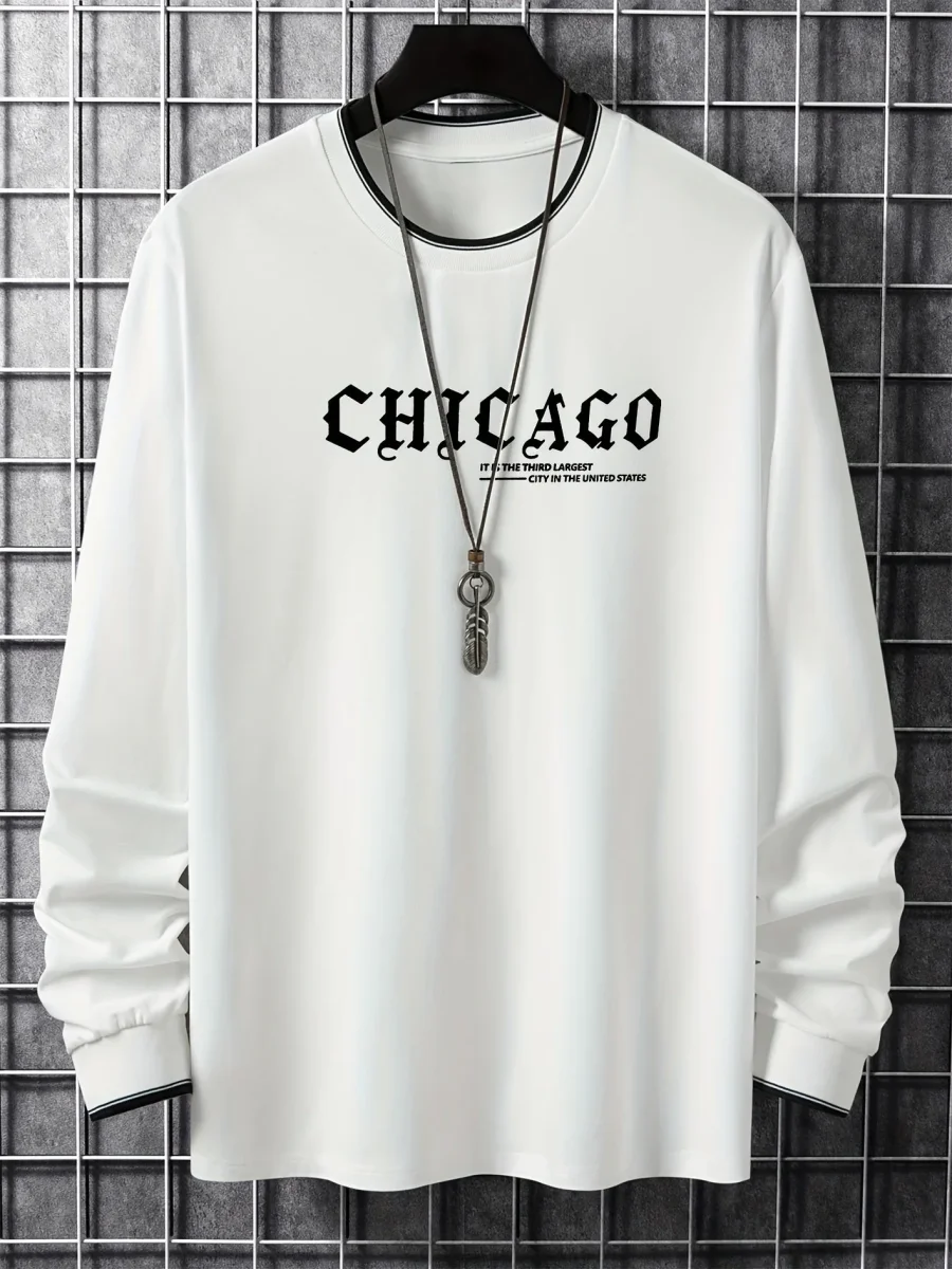 T-shirt Homme Manches Longues Col Rond Imprimé Chicago - Imagen 4