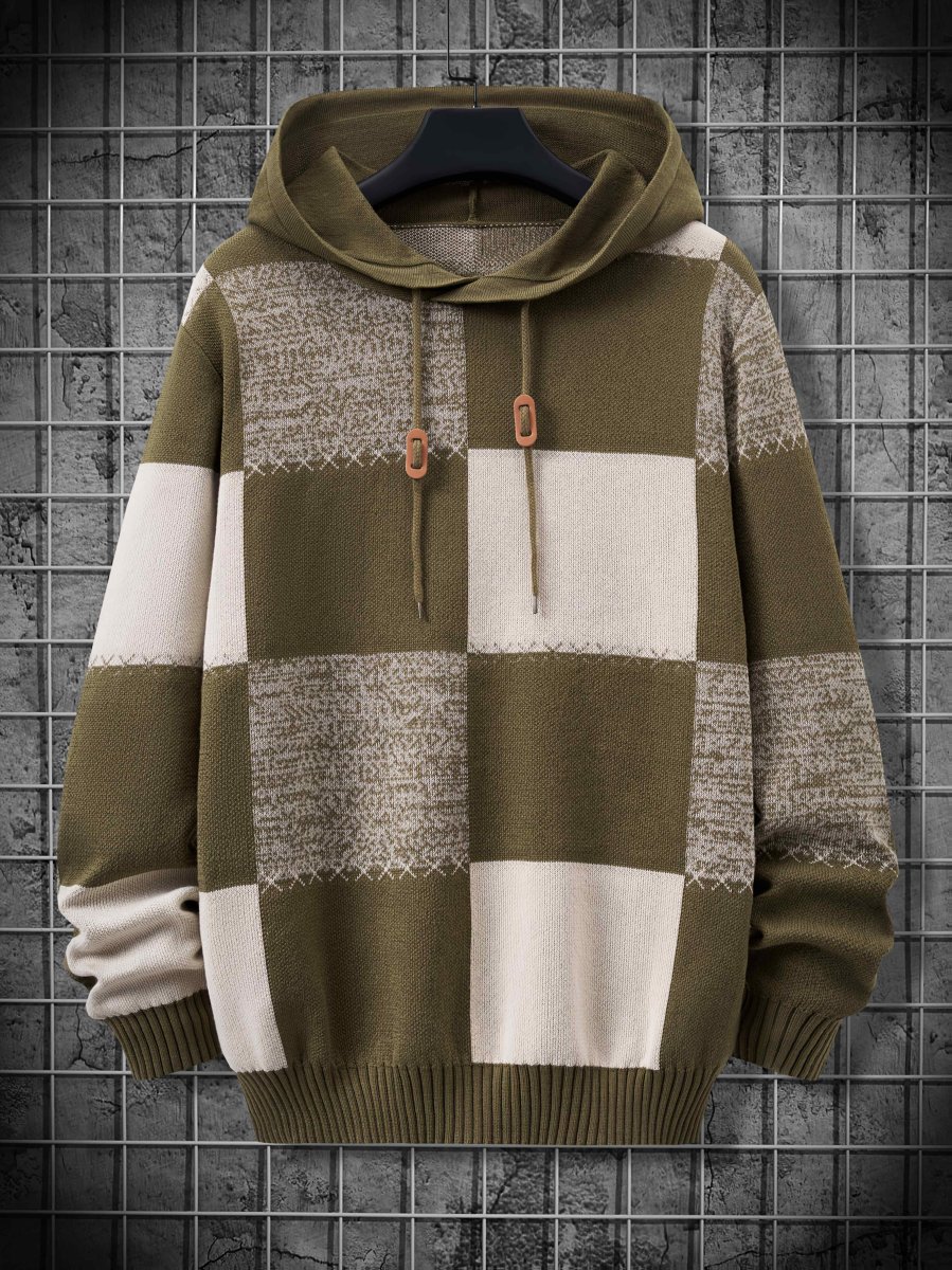 Sweat à Capuche Homme Motif Carreaux Bicolore Maille Décontracté - Imagen 2