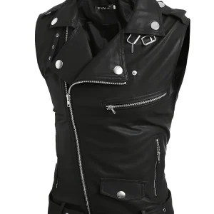 Gilet de style motard en similicuir sans manches avec fermeture éclair asymétrique