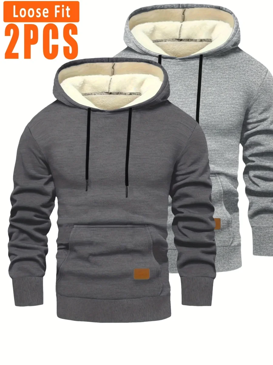 Lot de 2 Hoodies Homme Doublés Polaire Ajustement Ample avec Capuche et Poche Kangourou - Imagen 6
