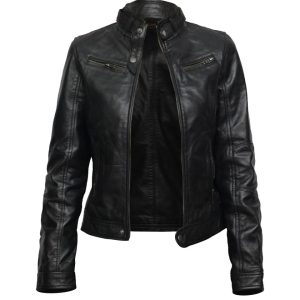 Chaqueta de motociclista de cuero genuino Daisy