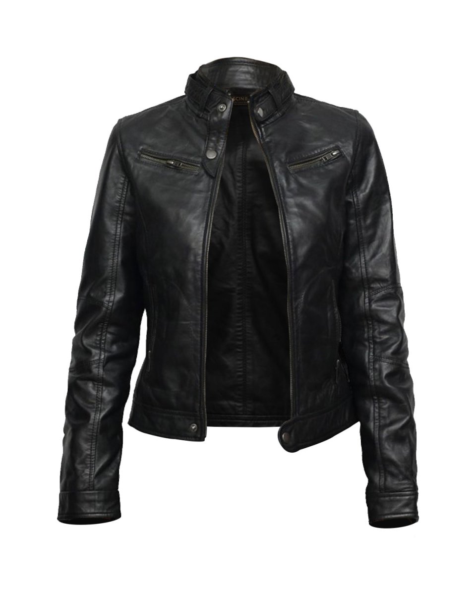 Chaqueta de motociclista de cuero genuino Daisy