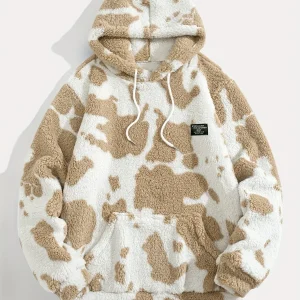 Sweat à capuche Sherpa motif peau de vache bicolore avec poche kangourou