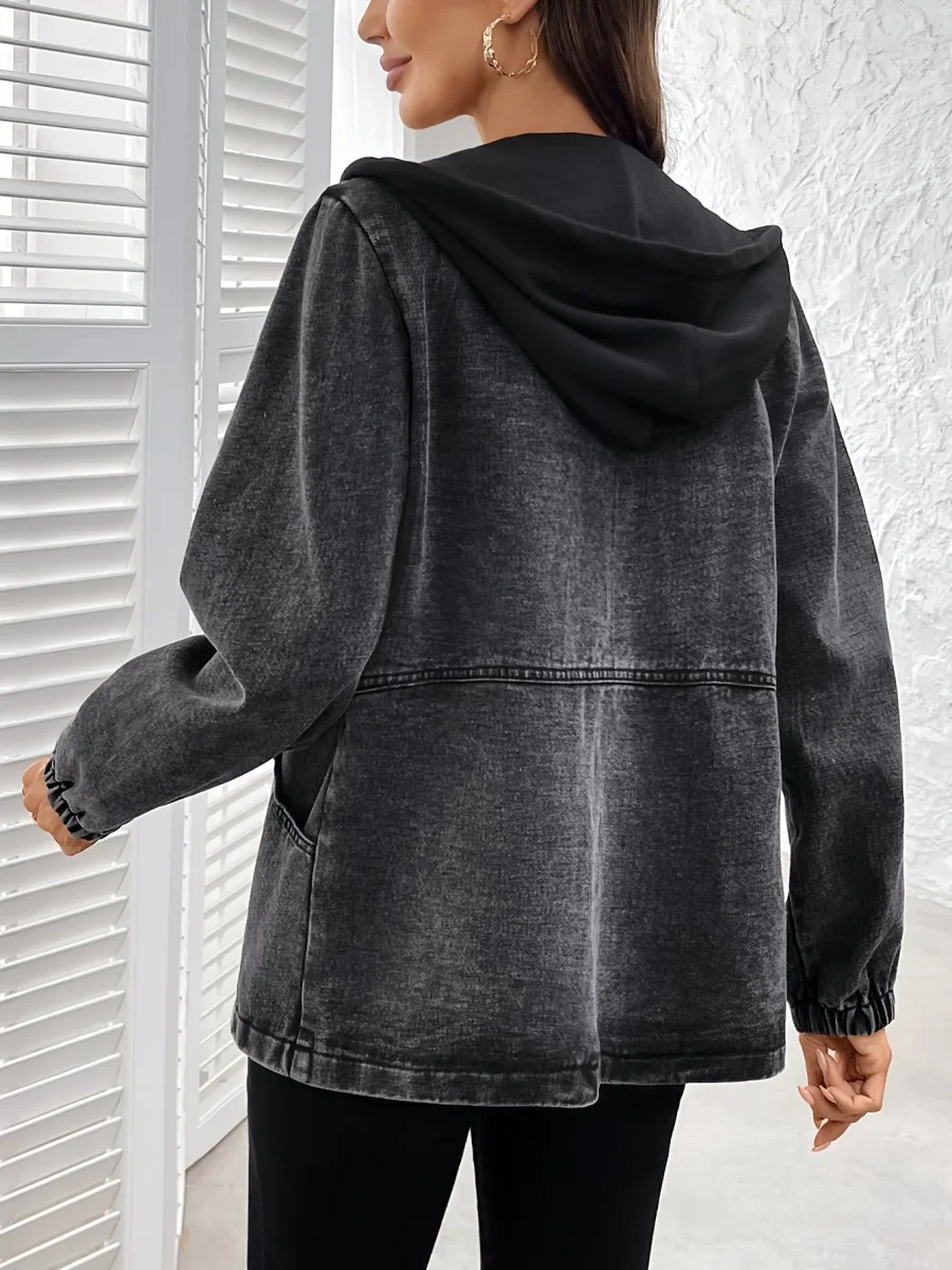 Veste à capuche femme gris délavé zippée poches à rabat - Imagen 7