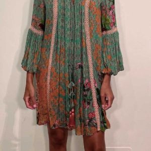 Vestido estampado manga larga volante