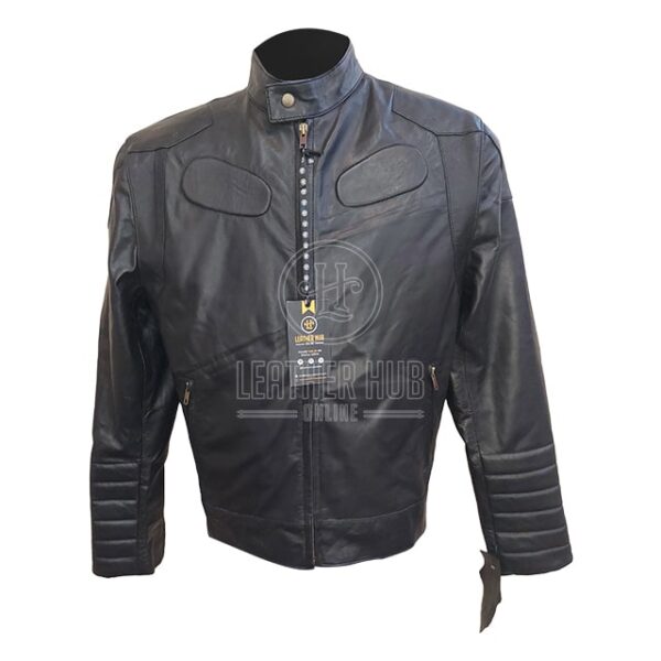 Chaqueta de moto de cuero negro auténtico para hombre - Imagen 6